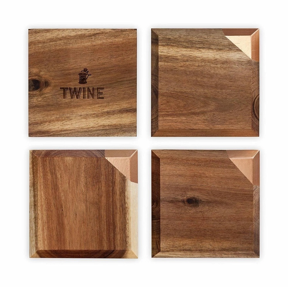 New Old Kentucky Home Metallic Dipped Coaster Set by Twine 4 Pack Wood Copper